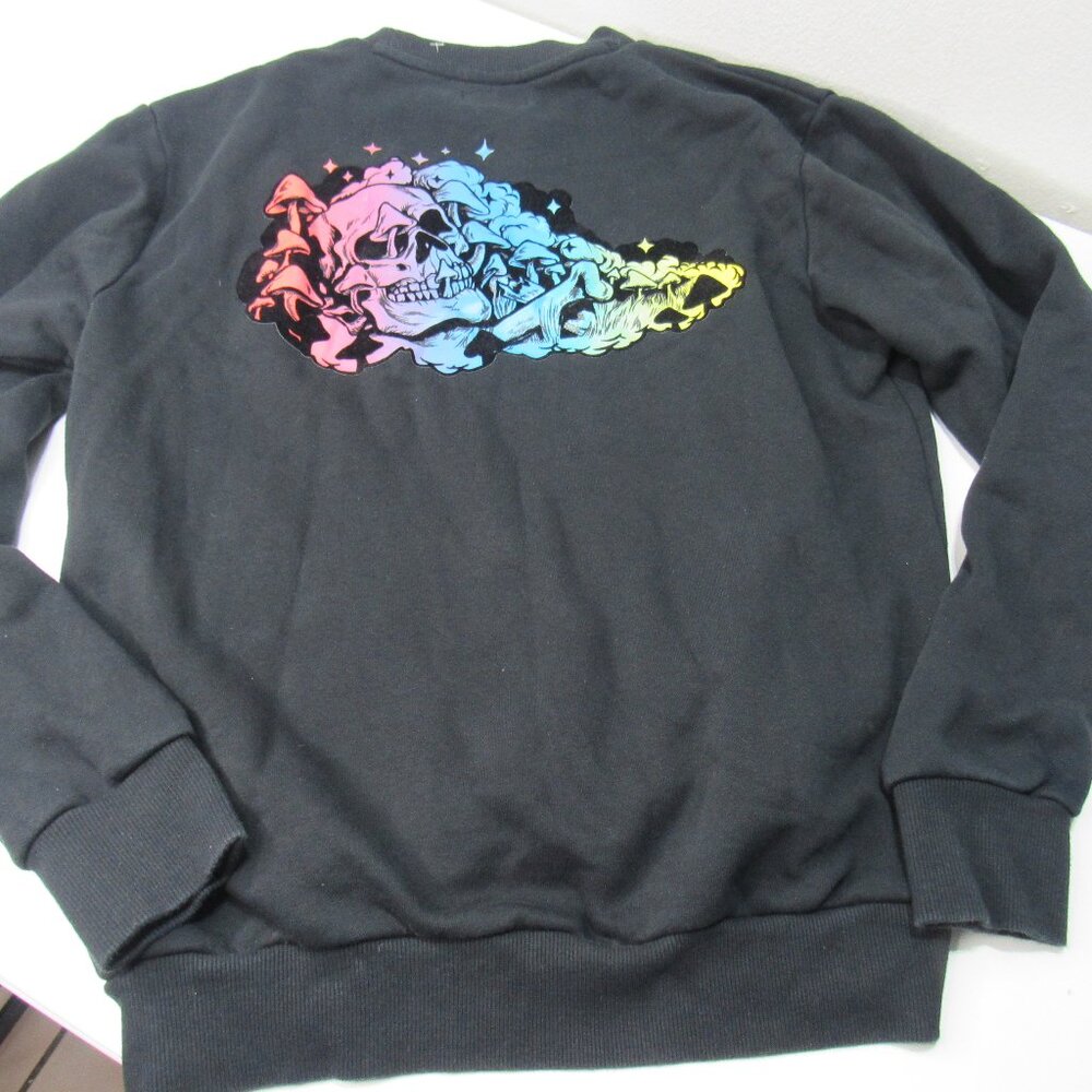 CONVERSE Cons Logo Sweatshirt Black Multi Color Skull Mushroom Colorful Small